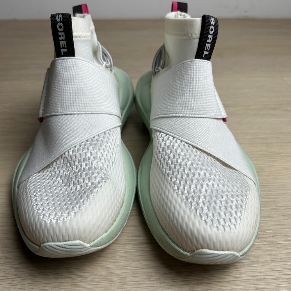 Sorel Kinetic Impact Womens 6 White Seafoam Mint Green Strap Mid Sneakers NL4818 - Picture 2 of 6